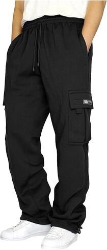 Mens Cargo Sweatpants with Pockets Loose Fit Athletic Workout Joggers Open Bottom Fleece Baggy Gym Sweat Pants in Saudi Arabia