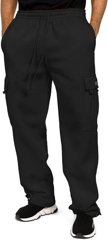 Mens Cargo Sweatpants with Pockets Loose Fit Athletic Workout Joggers Open Bottom Fleece Baggy Gym Sweat Pants in Saudi Arabia