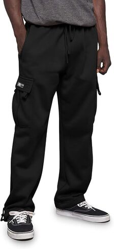Mens Cargo Sweatpants with Pockets Loose Fit Athletic Workout Joggers Open Bottom Fleece Baggy Gym Sweat Pants in Saudi Arabia