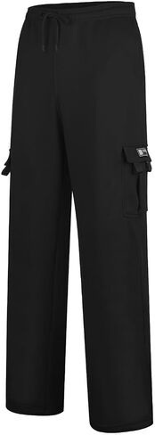 Mens Cargo Sweatpants with Pockets Loose Fit Athletic Workout Joggers Open Bottom Fleece Baggy Gym Sweat Pants in Saudi Arabia