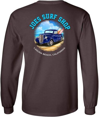 تي شيرت قطني بأكمام طويلة يحمل شعار شاحنة ركوب الأمواج للرجال من Joe's Surf Shop. ريج، كبير وطويل القامة in Kuwait