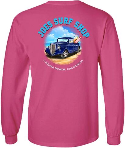 تي شيرت قطني بأكمام طويلة يحمل شعار شاحنة ركوب الأمواج للرجال من Joe's Surf Shop. ريج، كبير وطويل القامة in Kuwait
