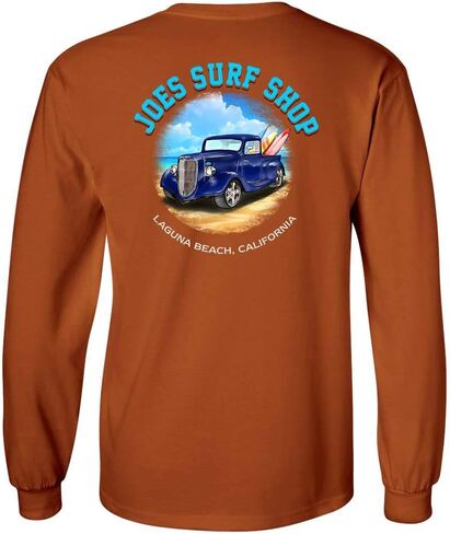 تي شيرت قطني بأكمام طويلة يحمل شعار شاحنة ركوب الأمواج للرجال من Joe's Surf Shop. ريج، كبير وطويل القامة in Kuwait