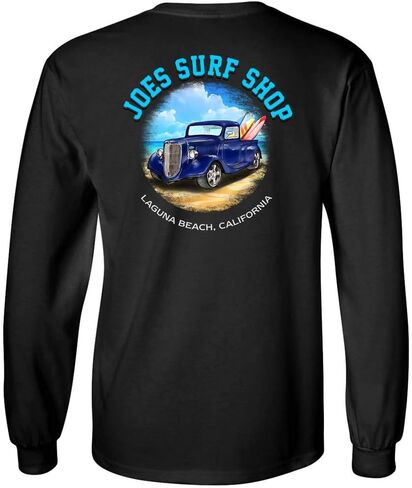 تي شيرت قطني بأكمام طويلة يحمل شعار شاحنة ركوب الأمواج للرجال من Joe's Surf Shop. ريج، كبير وطويل القامة in Kuwait