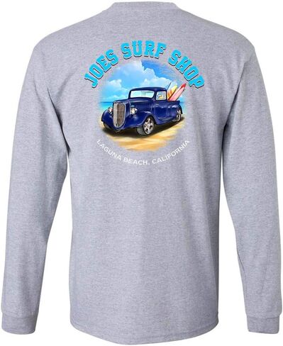 تي شيرت قطني بأكمام طويلة يحمل شعار شاحنة ركوب الأمواج للرجال من Joe's Surf Shop. ريج، كبير وطويل القامة in Kuwait