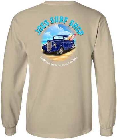 تي شيرت قطني بأكمام طويلة يحمل شعار شاحنة ركوب الأمواج للرجال من Joe's Surf Shop. ريج، كبير وطويل القامة in Kuwait