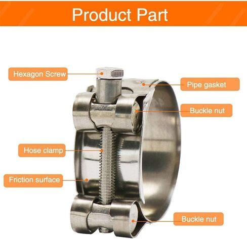 Silver Exhaust Clamp Stainless Steel Exhaust Band Clamp Replacement for Motorcycle Water Hose Car Automotive Replacement Exhaust Clamps (48-51mm) in Saudi Arabia