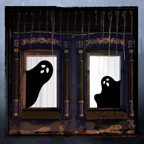 4 Pcs Halloween Large Ghost Window Clings Decor 30/19 Inches Extra Large Scary White Ghost for Halloween Window Decals Indoor, Creepy School Office Party Supplies for Home Glass Windows in Saudi Arabia