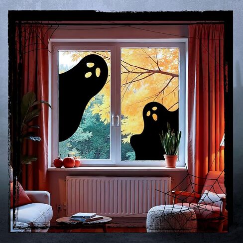 4 Pcs Halloween Large Ghost Window Clings Decor 30/19 Inches Extra Large Scary White Ghost for Halloween Window Decals Indoor, Creepy School Office Party Supplies for Home Glass Windows in Saudi Arabia