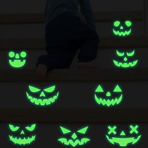 16 Pcs Window Stickers Glow Pumpkin Face Stickers, Ghost Face Pumpkin Decorating Glow in The Dark Halloween Stickers, Waterproof Halloween Ghost Eyes Sticker for Party Decoration, Door, Wall, Cabinet in Saudi Arabia
