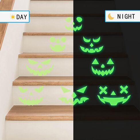 16 Pcs Window Stickers Glow Pumpkin Face Stickers, Ghost Face Pumpkin Decorating Glow in The Dark Halloween Stickers, Waterproof Halloween Ghost Eyes Sticker for Party Decoration, Door, Wall, Cabinet in Saudi Arabia