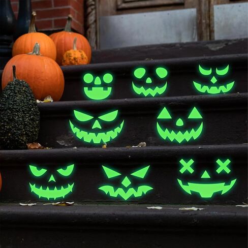 16 Pcs Window Stickers Glow Pumpkin Face Stickers, Ghost Face Pumpkin Decorating Glow in The Dark Halloween Stickers, Waterproof Halloween Ghost Eyes Sticker for Party Decoration, Door, Wall, Cabinet in Saudi Arabia