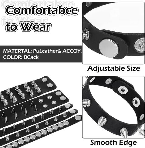 12Pcs Spiked Choker & Studded Bracelet Set - 3 Leather Choker and 9 Emo Bracelets, Black Punk Rock Accessories for Women Men, 80s Rock Goth Accessories for Halloween Cosplay Night Club Party in Saudi Arabia
