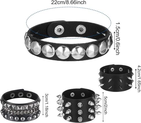 12Pcs Spiked Choker & Studded Bracelet Set - 3 Leather Choker and 9 Emo Bracelets, Black Punk Rock Accessories for Women Men, 80s Rock Goth Accessories for Halloween Cosplay Night Club Party in Saudi Arabia