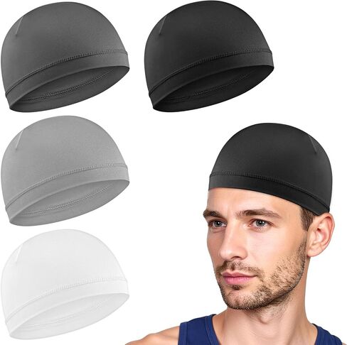 4pcs Summer Skull Caps Breathable Thin Sleep Hats Soft Lightweight Running Beanie Helmet Liner Stretchy Sweat Wicking Headwear Cooling Cycling Skullcap for Men Women in Saudi Arabia