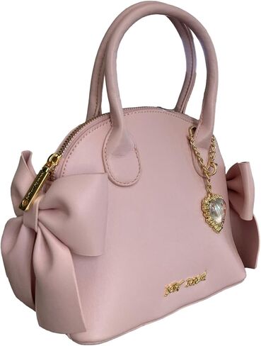 Betsey Johnson Holly Feminine Double Sided Bow Detail W/Detachable Gold Tone Cameo Pendant Blush Faux Leather MINI Satchel & Crossbody in Saudi Arabia