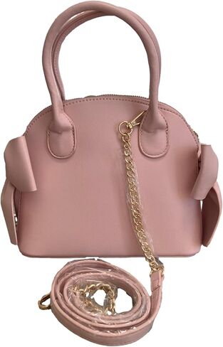 Betsey Johnson Holly Feminine Double Sided Bow Detail W/Detachable Gold Tone Cameo Pendant Blush Faux Leather MINI Satchel & Crossbody in Saudi Arabia