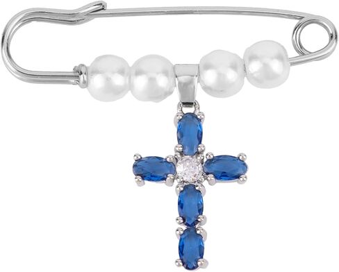Blue Cross Charm Brooch, Christian Wedding Bridal Bouquet Charm Elegant Bridal Shower Gift Bride Pendant from Mom Sister Friend Pin Securely Attaches to Bouquet, Garter, Dress in Saudi Arabia