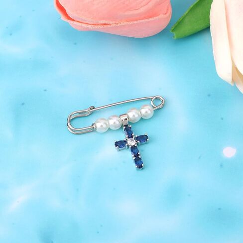 Blue Cross Charm Brooch, Christian Wedding Bridal Bouquet Charm Elegant Bridal Shower Gift Bride Pendant from Mom Sister Friend Pin Securely Attaches to Bouquet, Garter, Dress in Saudi Arabia