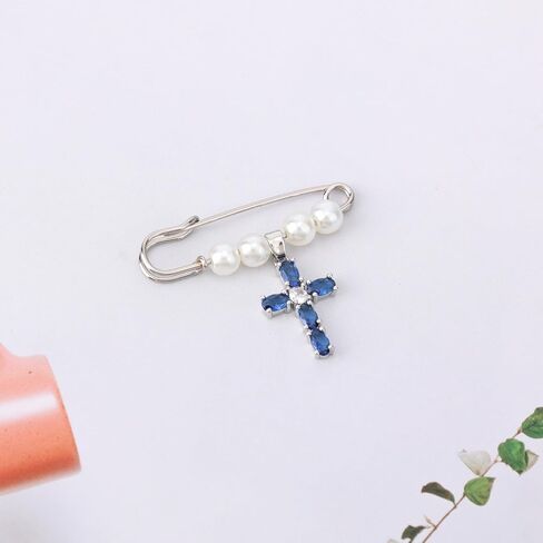 Blue Cross Charm Brooch, Christian Wedding Bridal Bouquet Charm Elegant Bridal Shower Gift Bride Pendant from Mom Sister Friend Pin Securely Attaches to Bouquet, Garter, Dress in Saudi Arabia