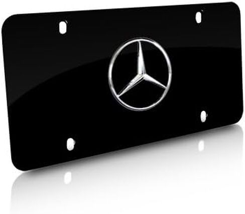 Mercedes-Benz Chrome Star Logo on Black Steel License Plate in Saudi Arabia
