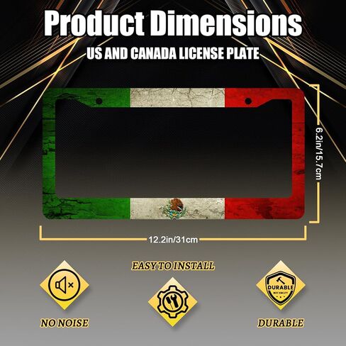 خمر العلم المكسيكي لوحة ترخيص الإطار المكسيك لوحة ترخيص حامل لعلامات السيارات الأمامية والخلفية الفولاذ المقاوم للصدأ لوحة ترخيص مضحك سيارة الديكور مع مسامير 12.2 "× 6.2" in Kuwait