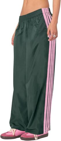 Adoeren المرأة الجانب مخطط Sweatpants المظلة مرونة الخصر فضفاض السراويل الترنك Y2k واسعة الساق الخروج بنطال رياضي in Kuwait