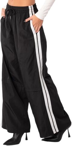 Adoeren المرأة الجانب مخطط Sweatpants المظلة مرونة الخصر فضفاض السراويل الترنك Y2k واسعة الساق الخروج بنطال رياضي in Kuwait