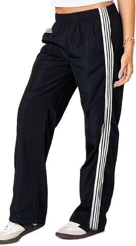 Adoeren المرأة الجانب مخطط Sweatpants المظلة مرونة الخصر فضفاض السراويل الترنك Y2k واسعة الساق الخروج بنطال رياضي in Kuwait