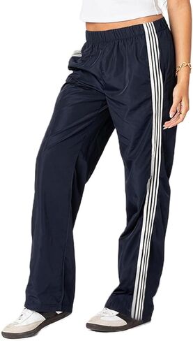 Adoeren المرأة الجانب مخطط Sweatpants المظلة مرونة الخصر فضفاض السراويل الترنك Y2k واسعة الساق الخروج بنطال رياضي in Kuwait