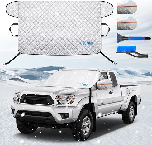 Big Hippo Windshield Cover for Snow and Ice,Windshield Snow Cover Fit for Pickup Truck, Prevent Snow,Ice and Sun Protection,Car Window Snow Brush as Bonus (Size:70.86X 42.5inch/Black) in Kuwait