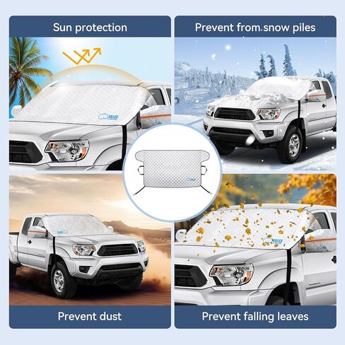 Big Hippo Windshield Cover for Snow and Ice,Windshield Snow Cover Fit for Pickup Truck, Prevent Snow,Ice and Sun Protection,Car Window Snow Brush as Bonus (Size:70.86X 42.5inch/Black) in Kuwait