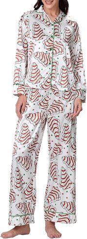 Faretumiya Women Silk Satin Christmas Pajamas Xmas Long Sleeve Sleepwear Holiday Print Two Piece Pjs Pants Set in Saudi Arabia