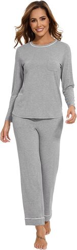 WiWi Long Sleeve Women's Pajamas Set with Pocket Viscose from Bamboo Lounge Sets Soft Printed Pajama Sleepwear S-XXL in Saudi Arabia