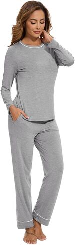 WiWi Long Sleeve Women's Pajamas Set with Pocket Viscose from Bamboo Lounge Sets Soft Printed Pajama Sleepwear S-XXL in Saudi Arabia