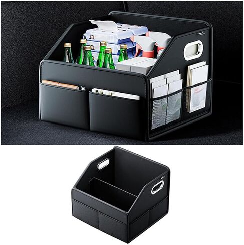 Car Trunk Organizer, Leather Foldable 6 Compartment Vehicle Storage Organizer with Metal Handle, Collapsible Auto Caddy Basket for Front & Back Seat, Universal for SUV Truck Sedan in Saudi Arabia