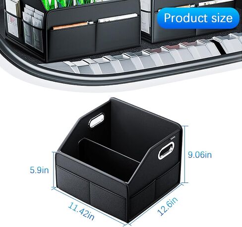 Car Trunk Organizer, Leather Foldable 6 Compartment Vehicle Storage Organizer with Metal Handle, Collapsible Auto Caddy Basket for Front & Back Seat, Universal for SUV Truck Sedan in Saudi Arabia