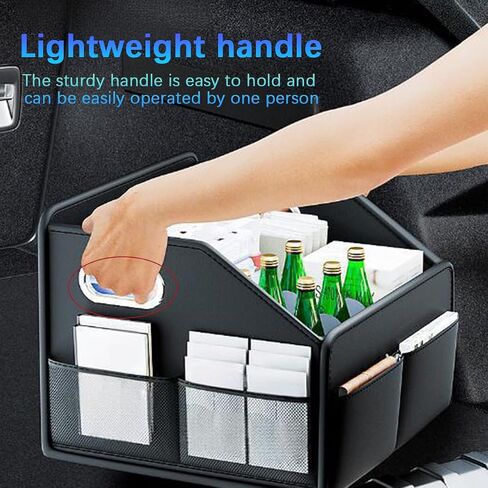 Car Trunk Organizer, Leather Foldable 6 Compartment Vehicle Storage Organizer with Metal Handle, Collapsible Auto Caddy Basket for Front & Back Seat, Universal for SUV Truck Sedan in Saudi Arabia