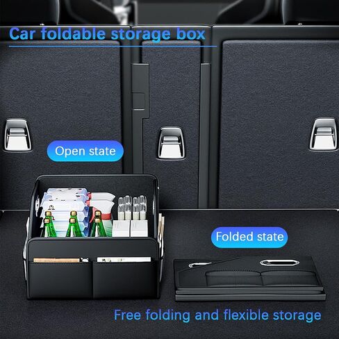 Car Trunk Organizer, Leather Foldable 6 Compartment Vehicle Storage Organizer with Metal Handle, Collapsible Auto Caddy Basket for Front & Back Seat, Universal for SUV Truck Sedan in Saudi Arabia