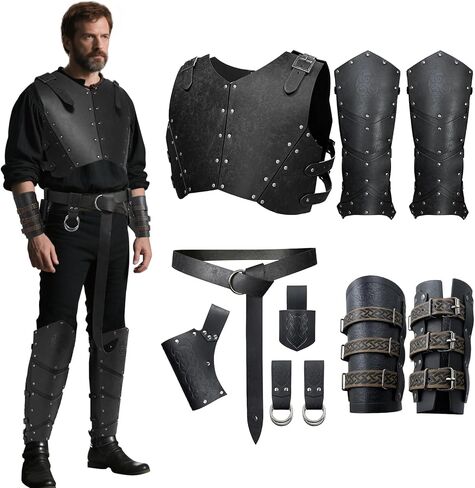 Men Viking Medieval Leather Chest Armor Set, 10 Pcs Renaissance Cosplay LARP Adjustable Ren Faire Knight Armour Set in Kuwait