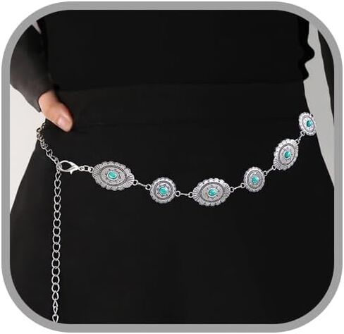 Western Turquoise Chains Waist for Women Boho Turquoise Chain Belt Dresses Jeans Waist Belt Boho Jewelry Accessorie in Saudi Arabia