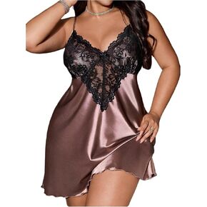 Women's Plus Size Floral Lace Sheer Satin Nightgown Spaghetti Strap Night Dress Chemise in Kuwait