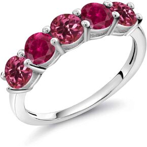 خاتم زفاف من Gem Stone King مصنوع من الفضة الإسترلينية عيار 925 والتورمالين الوردي والياقوت الأحمر للنساء (0.95 قيراط، مستدير 3.5 مم، حجر بخت شهر أكتوبر، متوفر بمقاسات 5، 6، 7، 8، 9) in Kuwait