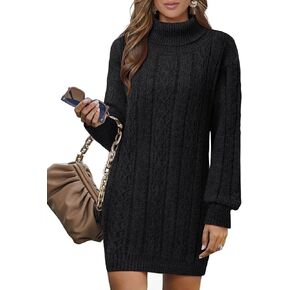 Gaharu Cable Knit Sweaters Turtleneck Pullover Mini Sweater Dress in Kuwait