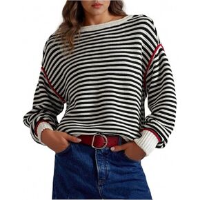 Womens Striped Sweater Fall Casual Crew Neck Long Sleeve Knit Pullover Tops Trendy Y2k Loose Cute Sweaters in Kuwait