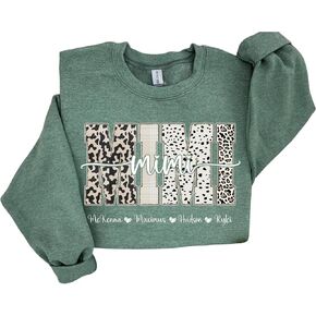 NAZENTI Personalized Mama Sweatshirt with Kids Name, Custom Women Sweatshirt, Christmas For Mom Grandma in Kuwait