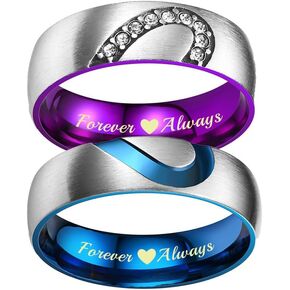Personalized Engraved Couple Rings Set Promise Rings for Him and Her Purple Custom Heart Engagement Rings Matching Wedding Rings for Men and Women Set, Size 5-13,with Jewelry Gift Box in Saudi Arabia