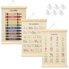 BEZONO Toddler Learning Posters 12x16 Inch (3-Pack) | Wall Decor for Playroom & Nursery, Interactive Learning Posters with ABC, Numbers & Colors - Fun Classroom Decorations in Saudi Arabia