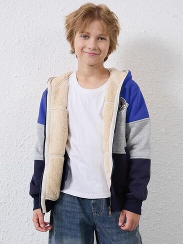 Gihuo Unisex Boy's Girl's Hoodie Sherpa Lined Jacket Zip Up Fleece Hooded Sweatshirt Winter Warm Coat Outerwear 4-12Y in Kuwait