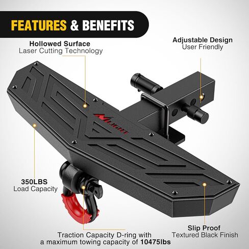 Nilight Hitch Step مع 2 بوصة من واقي الصدمات الخلفي لجهاز الاستقبال مقاس 11.9 بوصة مع مشبك دبوس وصلة 5/8 بوصة، شريط خطوة محكم أسود مضاد للانزلاق لشاحنة بيك اب سيارة الدفع الرباعي in Kuwait